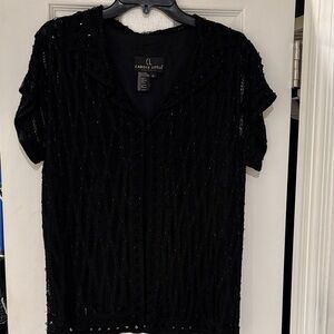 Carole Little Black Textured Blouse